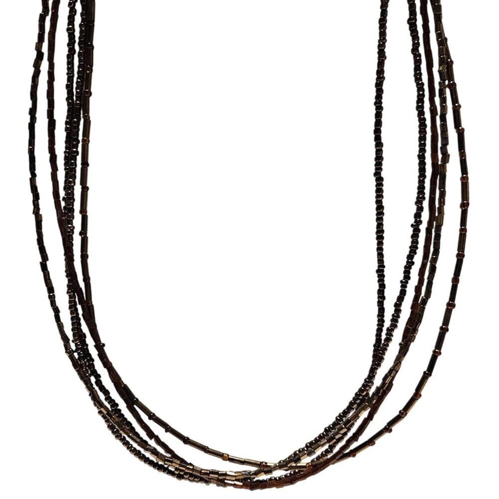 Elegant Bronze Brown Beaded Multi Strand Necklace Statement Fashion Jewelry